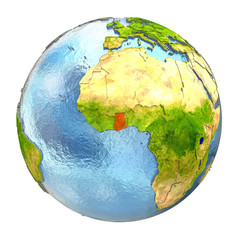 Ghana in red on full Earth