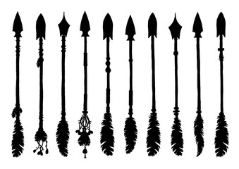 Set of silhouettes american indian arrows