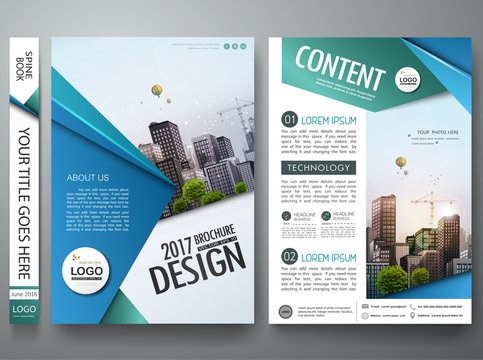 Minimal brochure report business flyers magazine poster template. Portfolio design vector. Abstract green and blue square on cover book presentation.
