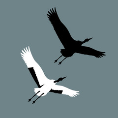 Obraz premium Crane vector illustration style Flat set silhouette black