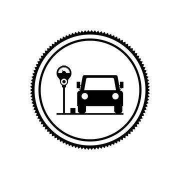 silhouette seal parking area for vehicles with parking meter vector illustration