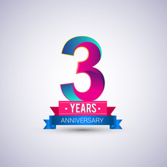 3 years anniversary logo, blue and red colored vector design