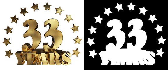 Golden digit thirty three and the word of the year, decorated with stars.  3D illustration