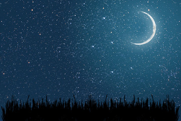 achtergrond nachtelijke hemel met sterren en maan