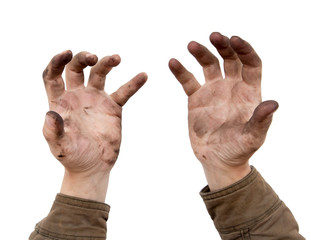 dirty hands on a white background