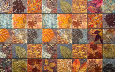 Old wall ceramic tiles patterns handcraft from thailand parks public.