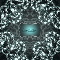Vintage dark background, floral antique card, victorian silver ornament, baroque frame, beautiful, luxury, old decor, royal, ornate cover page, wealthy style pattern template for design