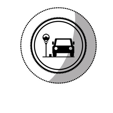 dotted sticker with parking area for vehicles with parking meter vector illustration