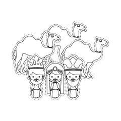 dotted sticker the wise men and camels vector illustration