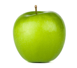 Juicy green apple isolated on white in studio - XXL file with selective focus.