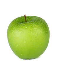 Fresh green apple isolated on white in studio - XXL file with selective focus.