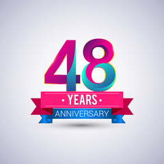 48 years anniversary logo, blue and red colored vector design
