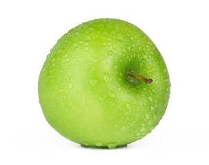 Fresh green apple isolated on white in studio - XXL file with selective focus.