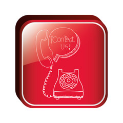 square button with antique phone and balloon dialogue vector illustration