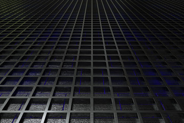 Futuristic technological or industrial background made from brushed metal grate with glowing lines and elements