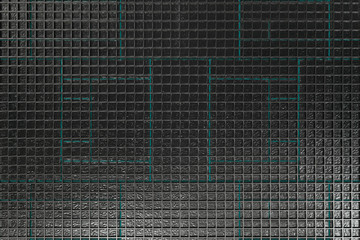 Futuristic technological or industrial background made from brushed metal grate with glowing lines and elements