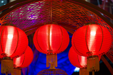 Multiple hanging red paper lantern as decoration for Chinese New Year celebration
