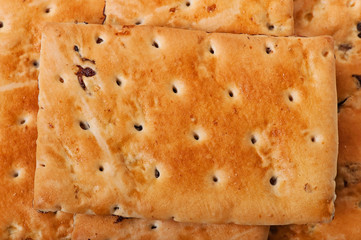 Tasty baked cookies on old wooden background.