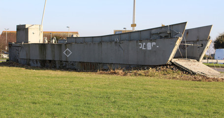 Fototapeta na wymiar This WW2 landing craft occupies a UK roundabout in Sussex