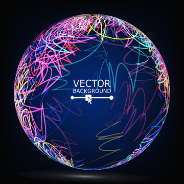 Color Lines Sphere Composition Vector. Glowing Abstract Background