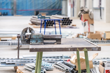 Bench vise on construction site