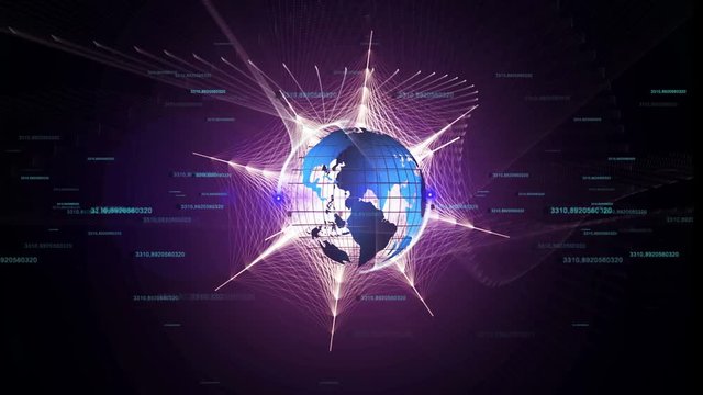 Information field of the Earth. Excellent animation on the theme of modern digital and information technology, blue style.