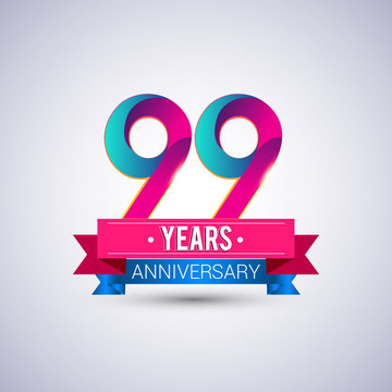 99 years anniversary logo, blue and red colored vector design