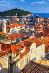 Panorama Dubrovnik Old Town roofs at sunset. Europe, Croatia