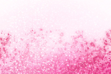 Abstract white bokeh glitter lights on serenity  background. Round pink defocused circle particles