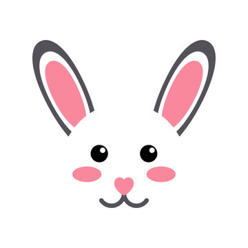 Icono plano cabeza de conejo kawaii en fondo blanco