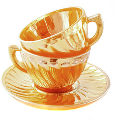 tea set with ornament, teacup, teapot, saucer