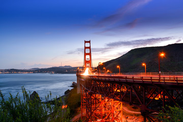 Golden Gate Bridge of San Francisco at the time of Sunset.