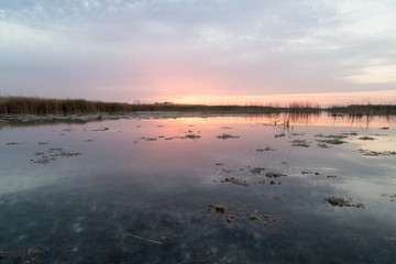 beautiful sunrise of the sun on the lake