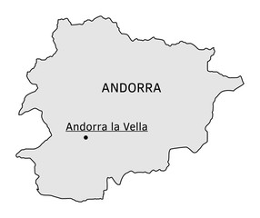 Andorra silhouette map with Andorra la Vella capital