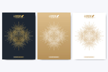Modern vector template for brochure, leaflet, flyer, cover, catalog, magazine or annual report. Golden layout in A4 size. Business, science and technology design book layout. Presentation with mandala
