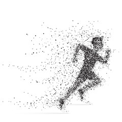 Running Man. Athlete with bursting particles.