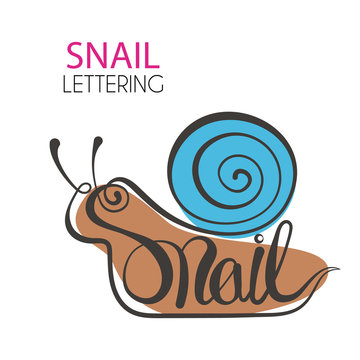 Vector shaped snail lettering object isolated