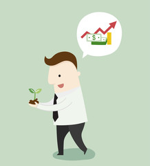 Businessman hope money tree grow up ,vector illustration business cartoon