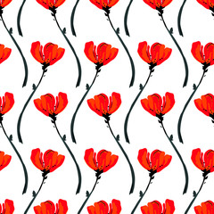 Illustration with poppy flowers isolated on white background. Summer background. Blooming flower spotlight. Wedding card. Beautiful seamless pattern in vector