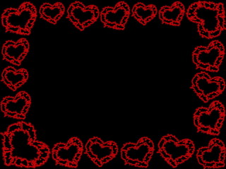 красивая рамка из красных сердец на черном фоне    