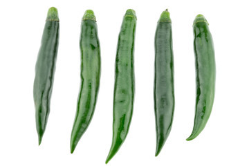 Green chili pepper isolated on white background.