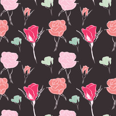 Hand drawn beautiful roses, vector illustration. Seamless pattern for prints, textile, wrapping paper etc