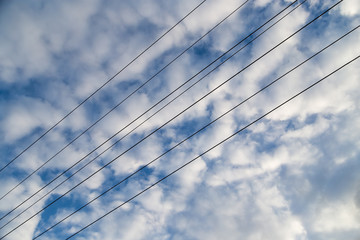electrical wires on the dawn of the sun