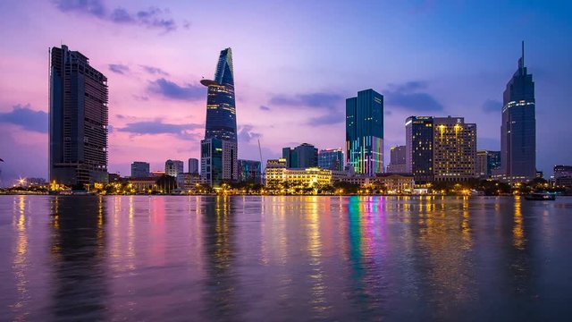 Colorful sunset on Sai Gon river. Ho Chi Minh city, Viet Nam