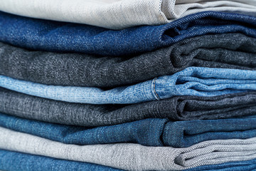 Lots of jeans stacked