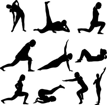 Woman aerobic dance fitness sport silhouettes - vector