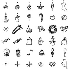 Fototapeta premium Thirty six hand drawn christmas icons
