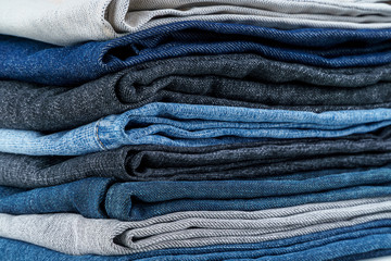 Lots of jeans stacked