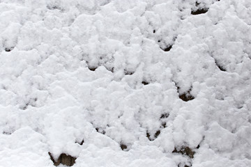 Snow on the wooden fence as a backdrop