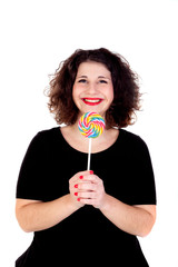 Beautiful curvy girl with a lollipop